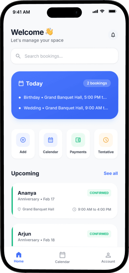 Venura banquet management app on desktop